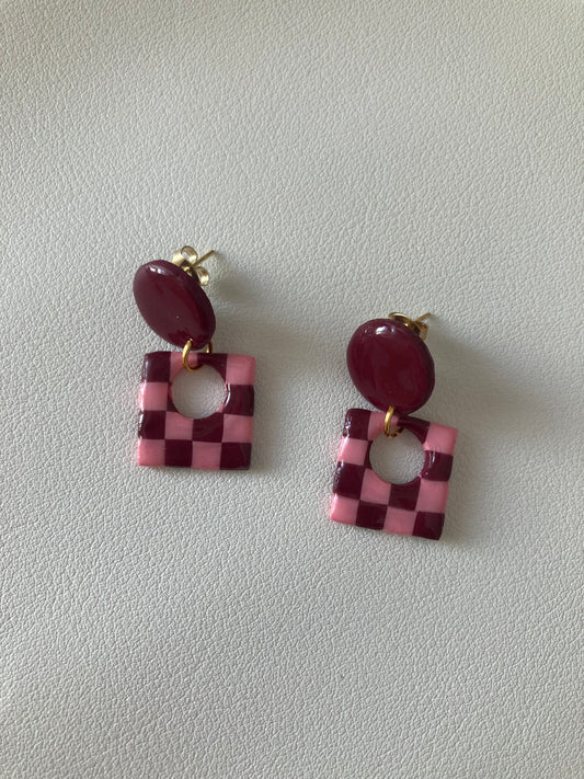 RIAK cuadrados rosa y burdeos esmaltado