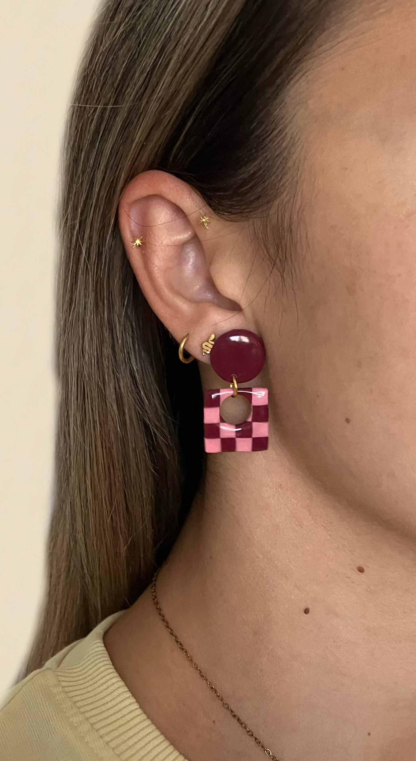 RIAK cuadrados rosa y burdeos esmaltado