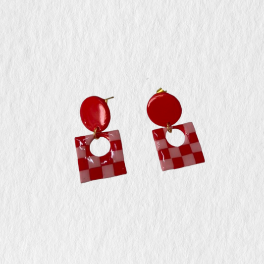 RIAK cuadrados rojo y rosa esmaltado