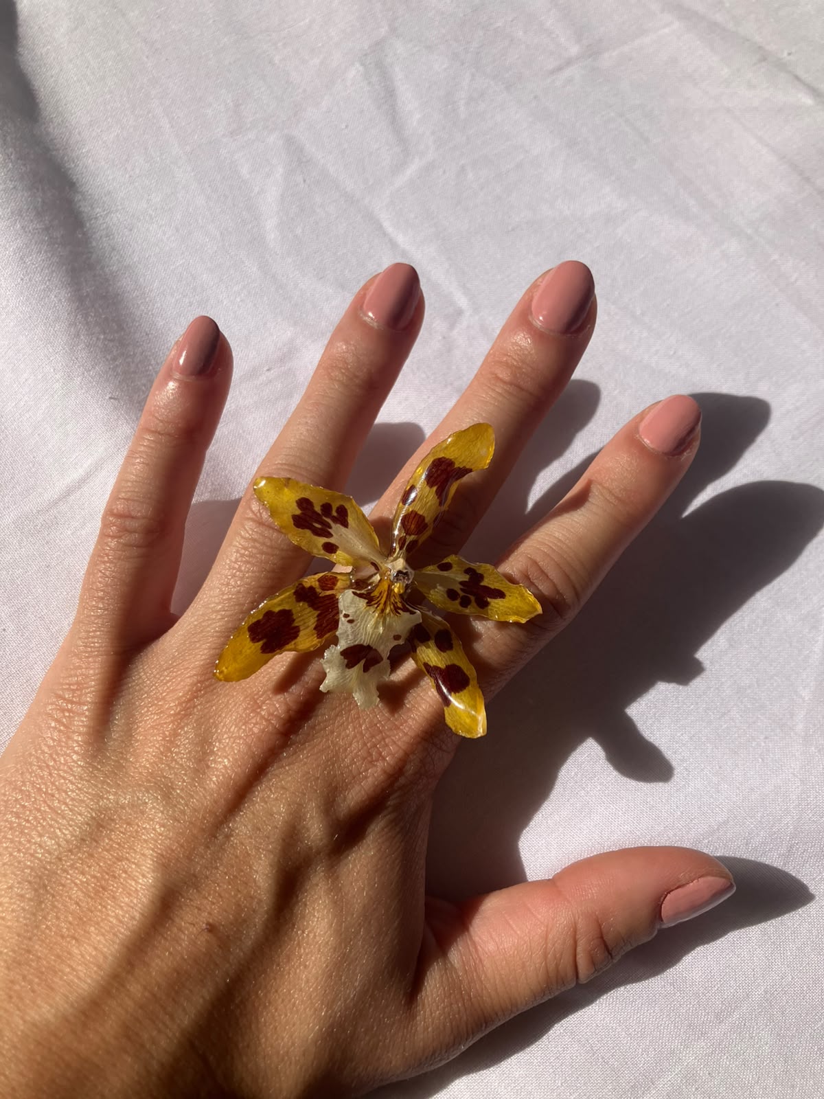 ¨Colección OKIDI¨ Anillo orquídea color amarillo y marrón